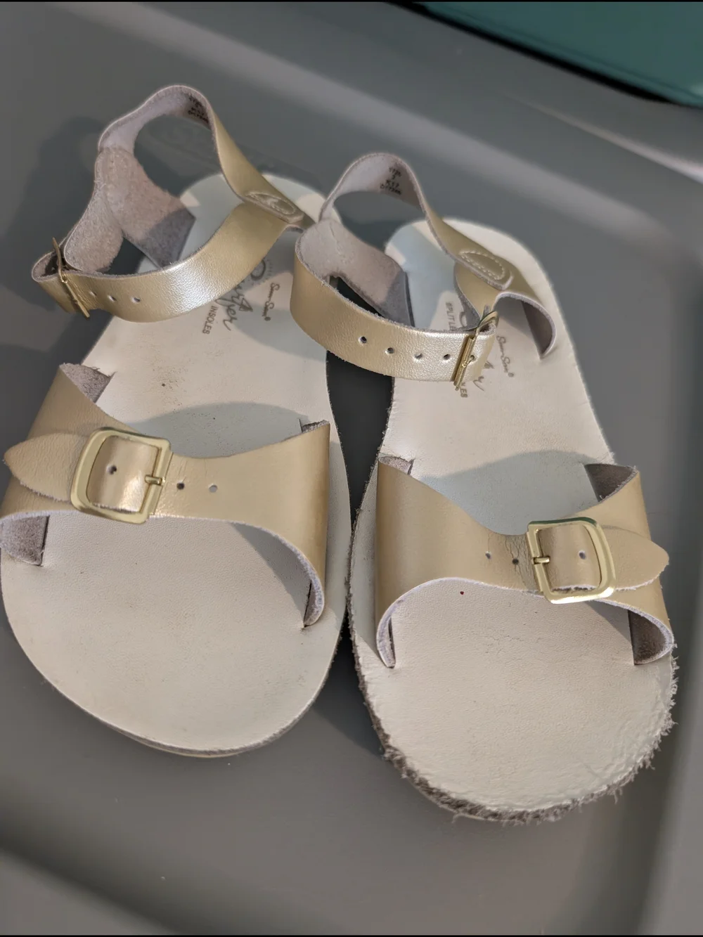 Girls' Adjustable Tan Sandals with Gold Buckles